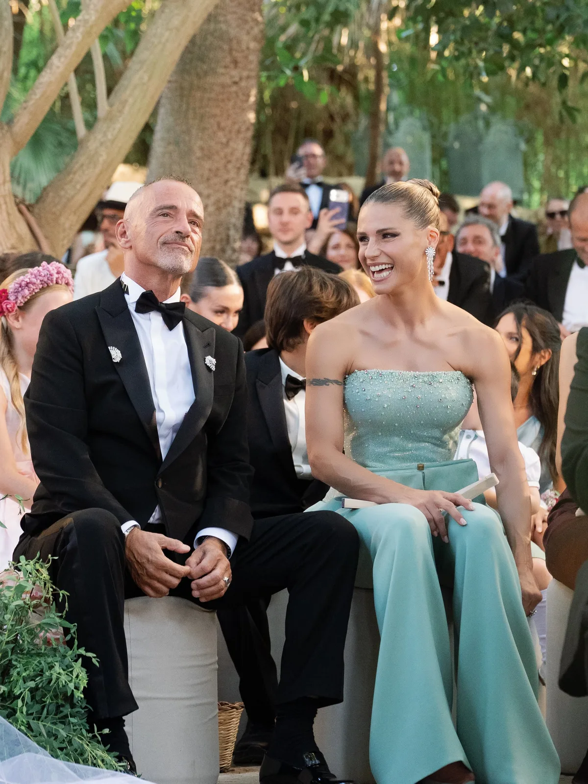 Eros Ramazzotti in Michelle Hunziker med gosti na poroki hčerke Aurore